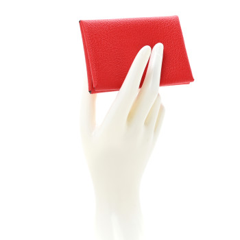HERMES Chevre Mysore Verso Calvi Card Case  Rouge Radieux Rose Darling