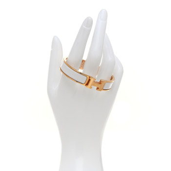 HERMES Enamel Narrow Clic Clac H Bracelet GM White