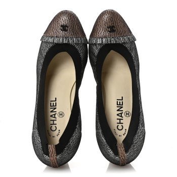 CHANEL Lace Lambskin CC Elastic Stretch Pumps 39 Black Silver Rose Gold
