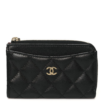CHANEL Caviar Quilted CC Zip Around Card Holder Black