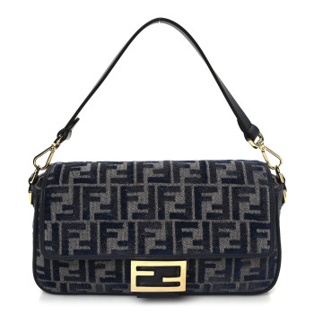 FENDI Chenille FF Embroidered Baguette Grigio Notte Flamingo