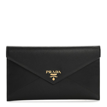 PRADA Saffiano City Calfskin Envelope Wallet Black