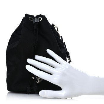 PRADA Saffiano Tessuto Nylon Vela Bucket Wristlet Black