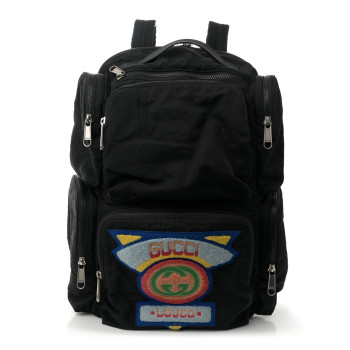 GUCCI Nylon Twill 80s Logo Patch Backpack Black