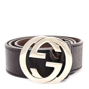GUCCI Calfskin Interlocking G Belt 85 34 Dark Brown