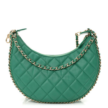 CHANEL Lambskin Quilted Small Hobo Bag Green