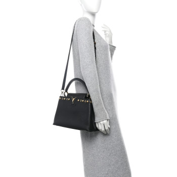 LOUIS VUITTON Taurillon Studded Capucines PM Black