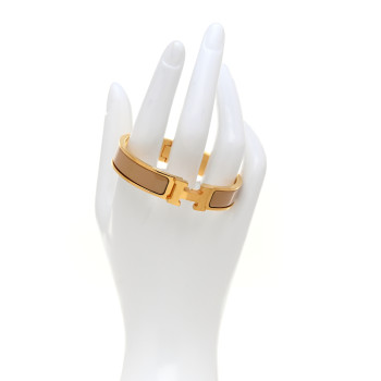 HERMES Enamel Narrow Clic Clac H Bracelet PM Beige Nacre