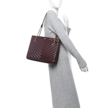 SAINT LAURENT Grain de Poudre Matelasse Chevron Medium Tribeca Shopping Bag Rouge Legion