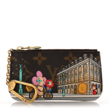 LOUIS VUITTON Monogram 2022 Christmas Animation Paris Key Pouch Pink