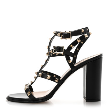VALENTINO GARAVANI Calfskin Rockstud 90mm City Sandals 39.5 Black