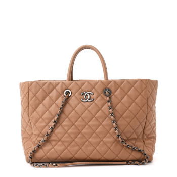 CHANEL Caviar Quilted Large Coco Handle Shopping Tote Beige