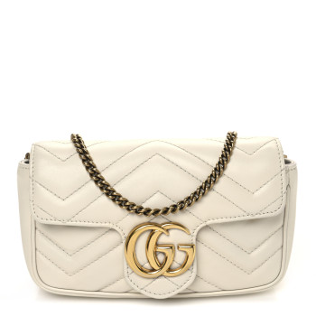 GUCCI Calfskin Matelasse Super Mini GG Marmont Shoulder Bag White