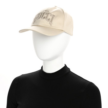GUCCI Cotton Embroidered Logo Baseball Hat S Ivory