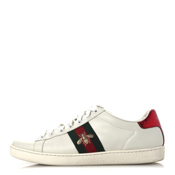 GUCCI Calfskin Ayers Bee Embroidered Womens Ace Sneakers 37.5 White Green