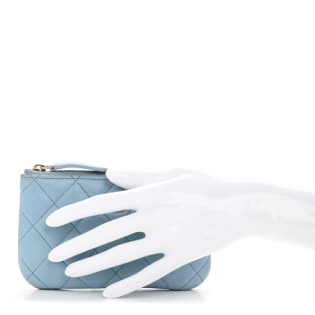 CHANEL Caviar Quilted Small Cosmetic Case Light Blue