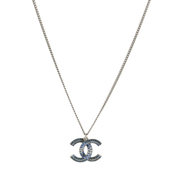 CHANEL Crystal Baguette CC Necklace Blue
