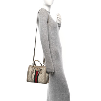 GUCCI GG Supreme Monogram Textured Dollar Calfskin Web Small Ophidia Tote Bag Beige Mystic White Oatmeal