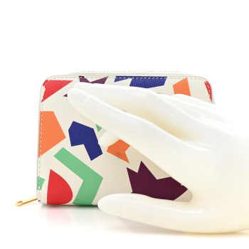 SAINT LAURENT Grained Calfskin Paris Compact Zip Around Wallet White Multicolor