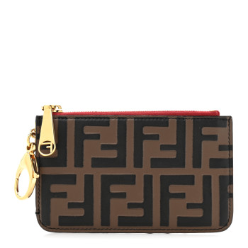 FENDI Vitello Cruise F is Fendi Bi-Color FF 1974 Embossed Key Case Pouch Maya Black Fragola