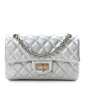 CHANEL Metallic Grained Calfskin Quilted 2.55 Reissue Mini Flap Silver