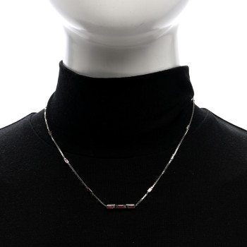 GUCCI 18K White Gold Pink Tourmaline Link to Love Bar Necklace