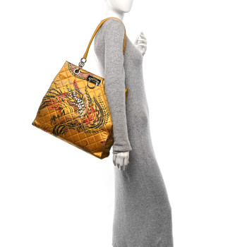 SALVATORE FERRAGAMO Silk Quilted Printed Gancini Tote Gold Multicolor