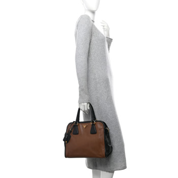 PRADA Saffiano Soft Bi-Color Tote Palissandro Black