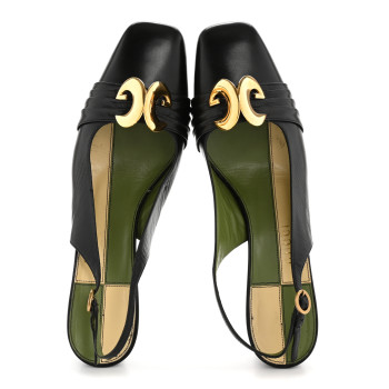 GUCCI Malaga Kid Half Moon GG Square Toe Slingback Pumps 39.5 Black