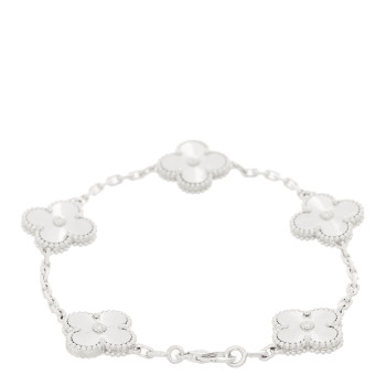 VAN CLEEF & ARPELS 18K White Gold 5 Motifs Guilloche Vintage Alhambra Bracelet