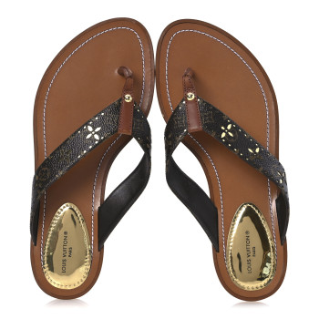 LOUIS VUITTON Monogram Sunny Flat Thong Sandals 39 Brown