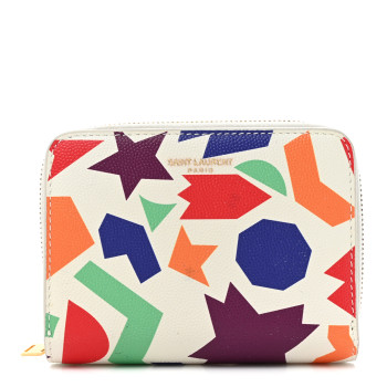 SAINT LAURENT Grained Calfskin Paris Compact Zip Around Wallet White Multicolor
