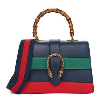 GUCCI Moon Calfskin Bamboo Web Medium Dionysus Top Handle Bag Blue Emerald Hibiscus Red