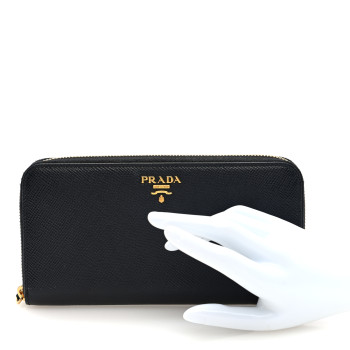 PRADA Saffiano Metal Zip Around Wallet Black