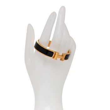 HERMES Enamel Narrow Clic Clac H Bracelet PM Black