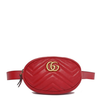 GUCCI Calfskin Matelasse GG Marmont Belt Bag 95 38 Hibiscus Red