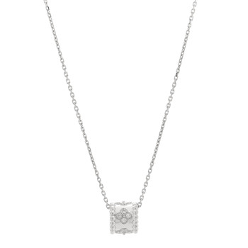 VAN CLEEF & ARPELS 18K White Gold Diamond Small Perlee Clovers Pendant Necklace