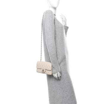 CHANEL Caviar Quilted Mini Rectangular Flap Light Beige