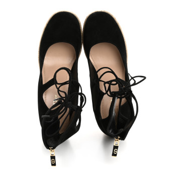 CHRISTIAN DIOR Suede Dioriver Lace Up Espadrille Wedges 38 Black