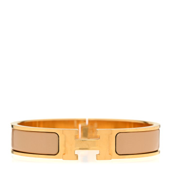 HERMES Enamel Narrow Clic Clac H Bracelet PM Beige Nacre