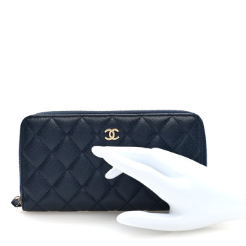 CHANEL Caviar Quilted Large Gusset Zip Around Wallet Navy