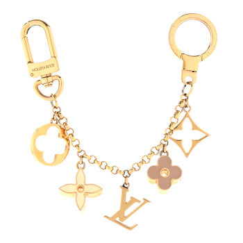 LOUIS VUITTON Brass Enamel Fleur De Monogram Bag Charm Chain Gold