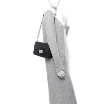 PRADA Nappa Gaufre Sound Chain Flap Shoulder Bag Black