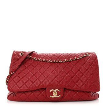 CHANEL Calfskin Quilted XXL Travel Flap Bag Red