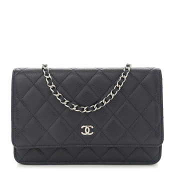 CHANEL Caviar Quilted Wallet on Chain WOC Navy Blue