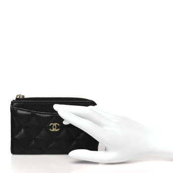 CHANEL Caviar Quilted CC Zip Around Card Holder Black