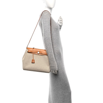HERMES Toile Vache Calfskin Herbag 30 PM Naturel