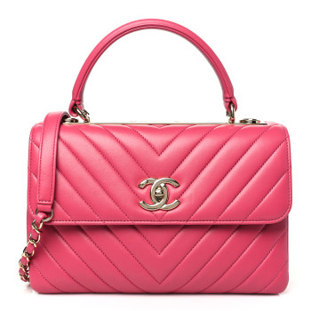 CHANEL Lambskin Chevron Quilted Small Trendy CC Dual Handle Flap Bag Pink