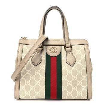 GUCCI GG Supreme Monogram Textured Dollar Calfskin Web Small Ophidia Tote Bag Beige Mystic White Oatmeal