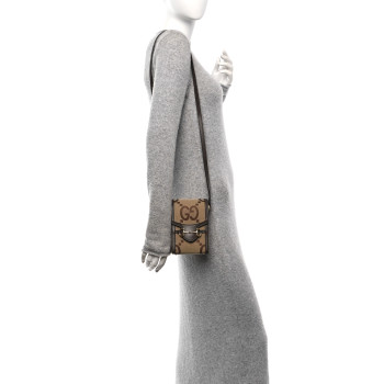 GUCCI Monogram Jumbo GG Textured Dollar Calfskin Mini Horsebit 1955 Crossbody Bag Camel Ebony New Acero